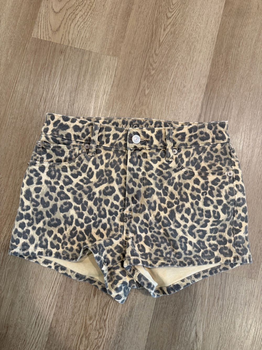 American Eagle Outfitters Leopard Print Denim Shorts - Tan & Black
